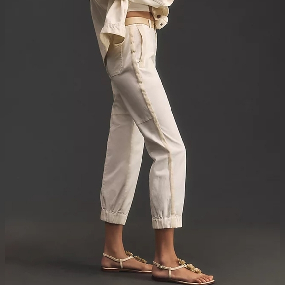 The Richie Slim Joggers By Anthropologie | Striped Seam, Elastic Cuff, White, 12 - Picture 2 of 16